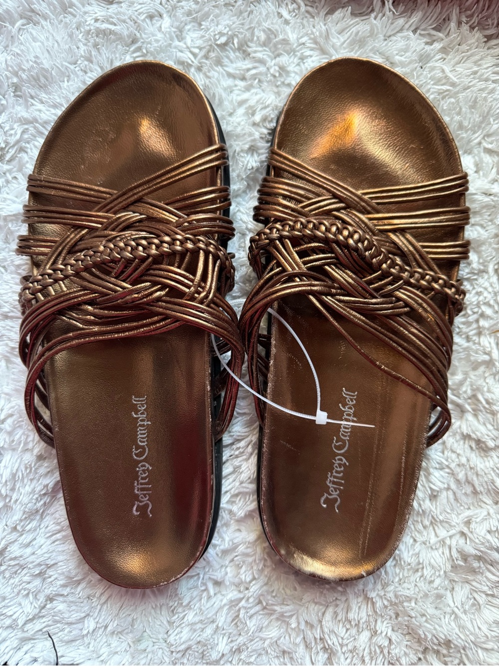 Jeffrey Campbell Metallic Bronze Braided Slide Mules
